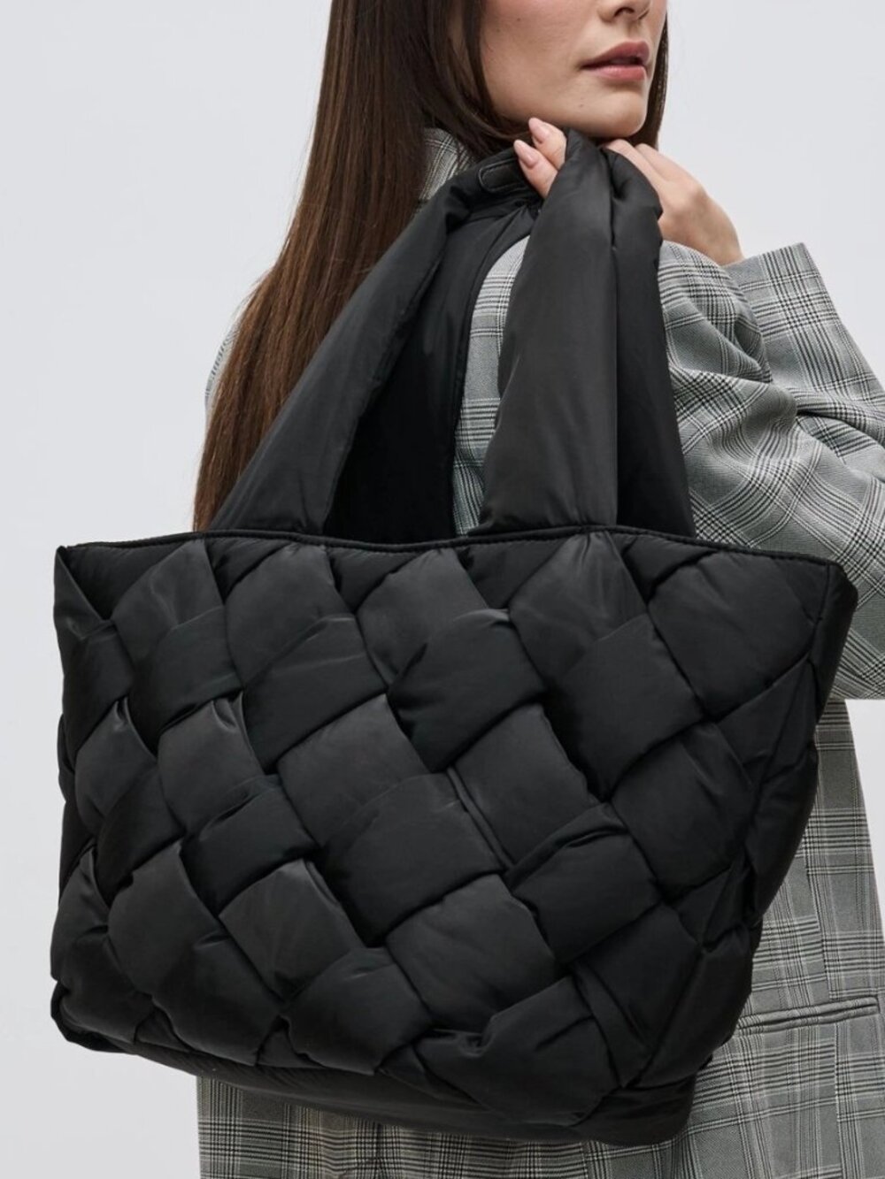 Sol and Selene Intuition Black Woven Nylon Large Tote Bag Zipper Travel NWT